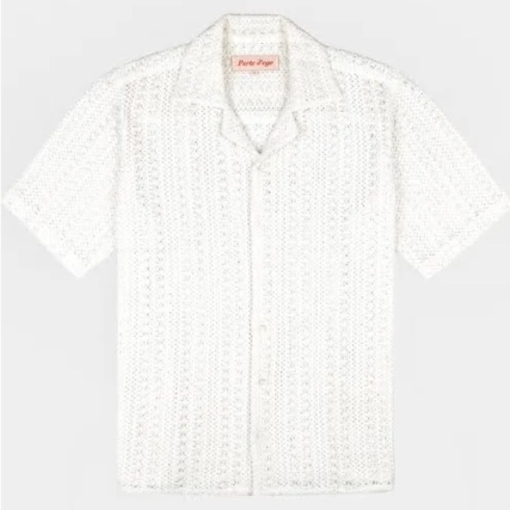 Men’s Cuban Collar Half-Sleeve Lace Button-Down Shirt